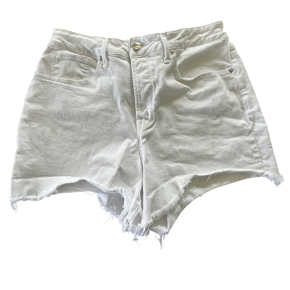 Good American Bombshell Shorts White High Rise Raw Hem GBSCH032C Size 10/30
